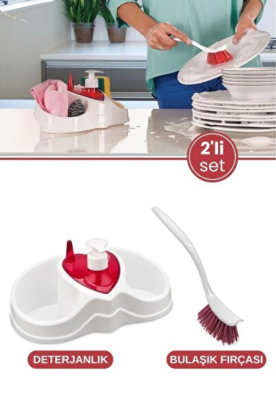 Flora Bulaşık Temizlik Seti, Sünger Fırça Deterjan Bölmeli Bulaşık Deterjanlı...