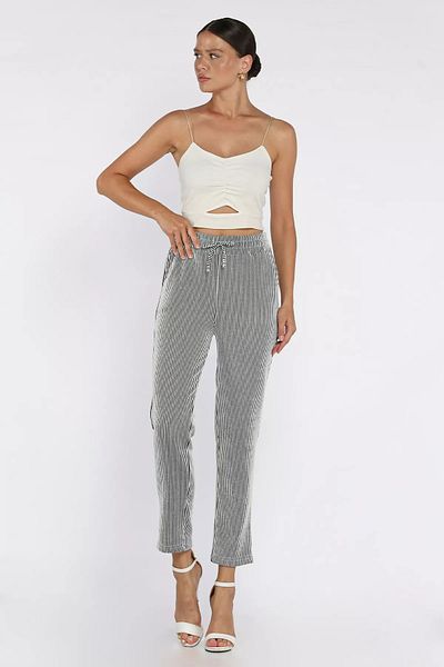 GÜLSELİ Black Waterway Striped Women's Trousers