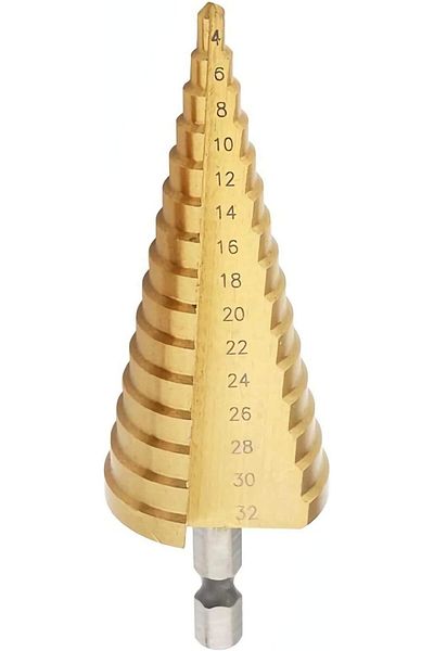 Generic مثقاب متدرج HSS مقاس 4-32 مم، مثقاب متدرج ذو أخدود مستقيم، قلب قاطع ثقب معدني مطلي بالتيتانيوم