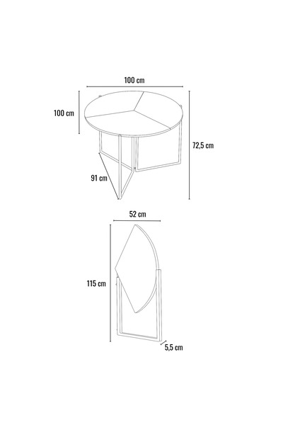 Atolye Casa 100x100 Çam Yuvarlak Mutfak Masası Balkon Masası Yaprak Model