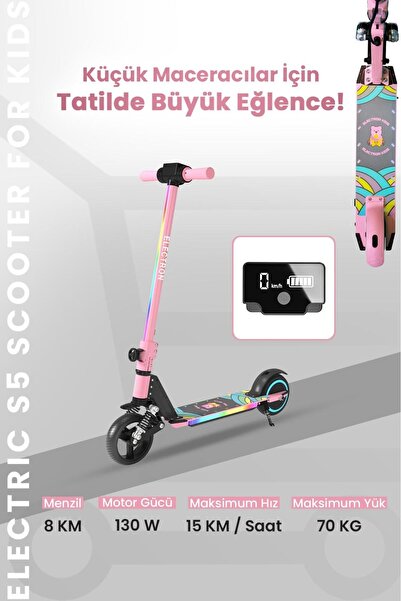 Electron Scooter Çocuk Elektrikli - 130w, Led Işıklı, Amortisörlü (DİZLİK VE DİRSEKLİK HEDİYELİ)
