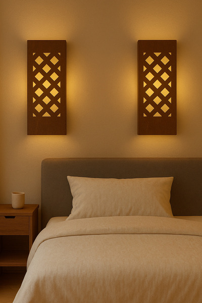 Trend Kitchen Model Natural Wood Geometric Patterned Sconce (2 Pieces)