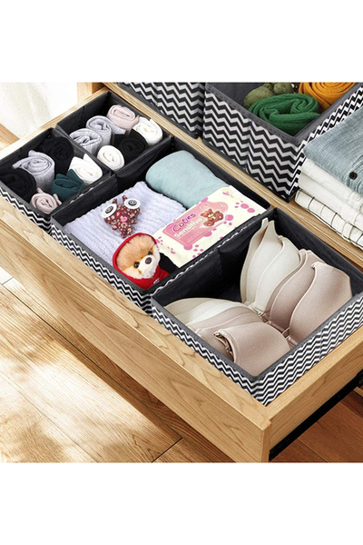 Generic 6pcs Foldable Wardrobe Storage Box, Clothes Storage And Organization, Gray And White Stripes