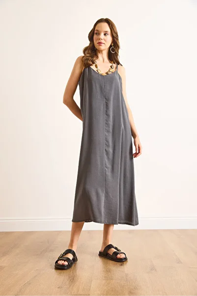 Olalook Women's Smoked Modal Strap Adjustable Maxi Bell Dress Elb-19002501