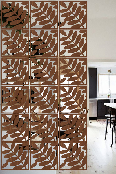 Lucena Ahşap Seperatör Sarkıt Panel Paravan Levha Seti 4 Adet Lazer Desen Seçenekli - 013