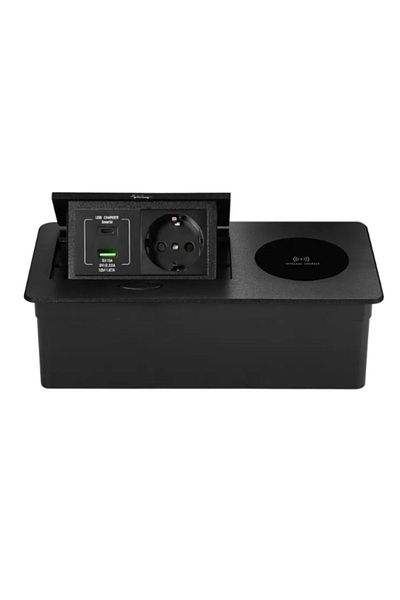 Adsinio Priză wireless încorporată, Adsinio, 1 Shucko, 1USB, 1 USB-C, Curent nominal 16A, Negru