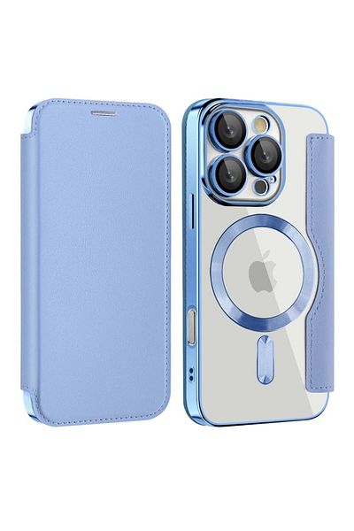 SKYDDAR INNOVATION Case for iPhone 16 Pro Max, SmartMag Book, Magsafe, RFiD, Card Holder, sticker set, Blue