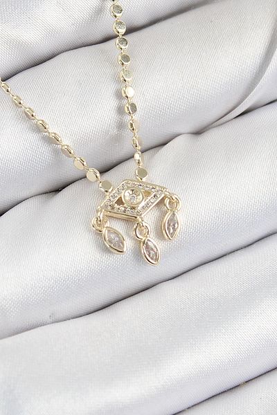 Celira Brass Zircon Stone Dangle Eye Model Crush Chain Gold Color Women's Necklace