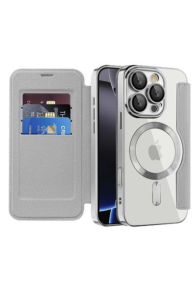 SKYDDAR INNOVATION Case for iPhone 16 Pro, SmartMag Book, Magsafe, RFiD, Card Holder, sticker set, Gray