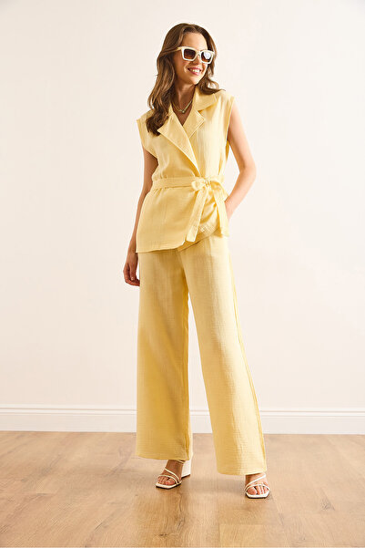 Olalook Women's Yellow Vest and Trousers Muslin Suit Tkm-19000409
