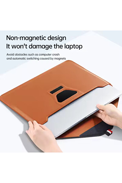 OEM Ultra-Thin Laptop Sleeve for 15/16 inch Laptops, Leather, with Laptop Stand, Brown