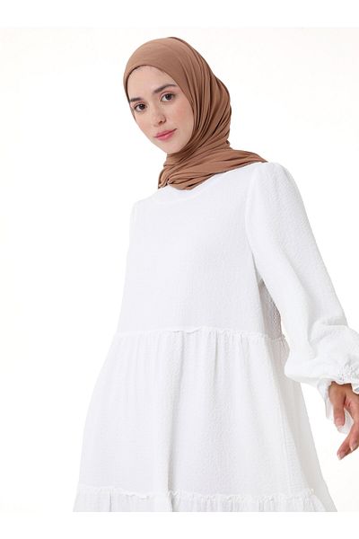 Refka Μπαλόνι μανίκι Άνετη εφαρμογή Hijab φόρεμα - Εκρού -