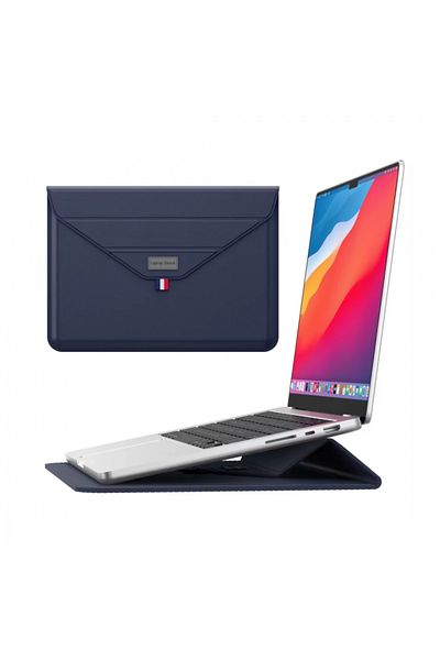 OEM Husă ultra-subțire pentru laptop 13/14 inch - piele cu suport pentru laptop, albastră