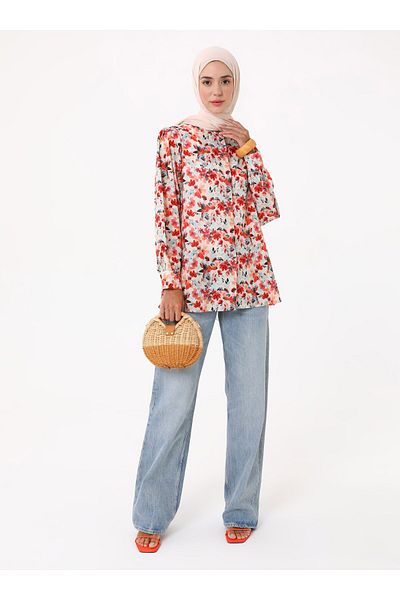 Refka Floral Printed Voile Tunic - Pink -