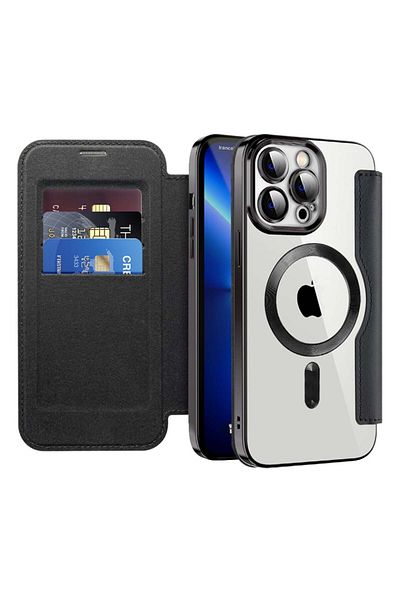SKYDDAR INNOVATION Case for iPhone 13 Pro, SmartMag Book, Magsafe, RFiD, Card Holder, sticker set, Black