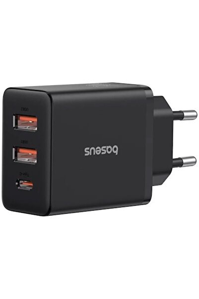 Baseus Încărcător de rețea Cube, 30W, 2x USB-A, 1x USB-C, încărcare rapidă, negru