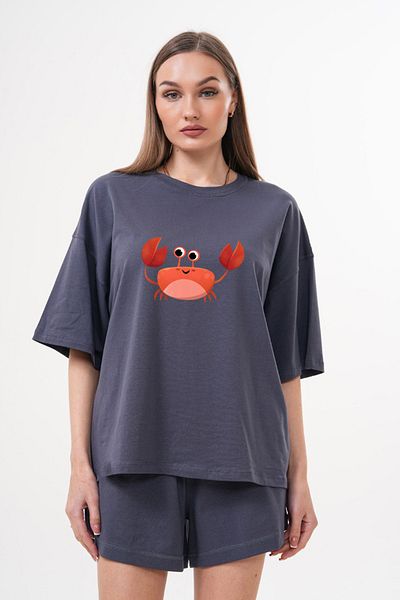 JANSO GROUP -Women Cotton Printed Crab Short Sleeve Tshirt Oversize Big Size