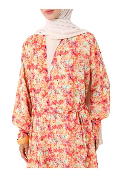 Refka Baskılı Şifon Kimono - Pembe Desenli-