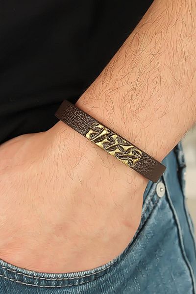 Celira Antique Metal Brown Leather Men's Bracelet with Stylish Accessories