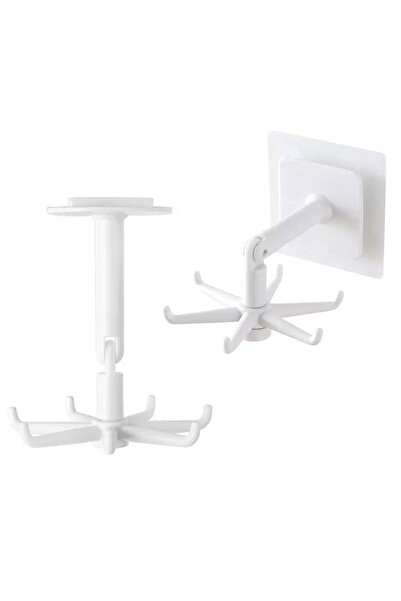 Aptel Cuier bucatarie, 6 carlige, autoadeziv, rotativ, plastic, alb