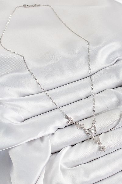 Celira Steel Zircon Stone Butterfly Model Silver Color Women's Necklace