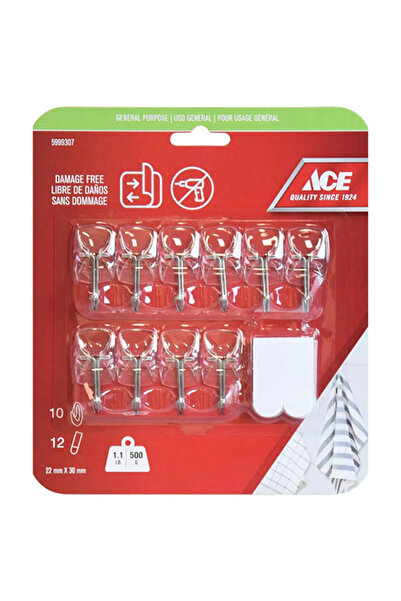 ACE 10-Piece Damage Free General Purpose Adhesive Hook with Strips 2.2 x 3 cm