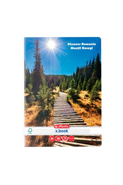 Herlitz Caiet A4, Culoare Multicoloră, Material Hârtie, 60 de Coli, Format Liniat, Design Discover Romania