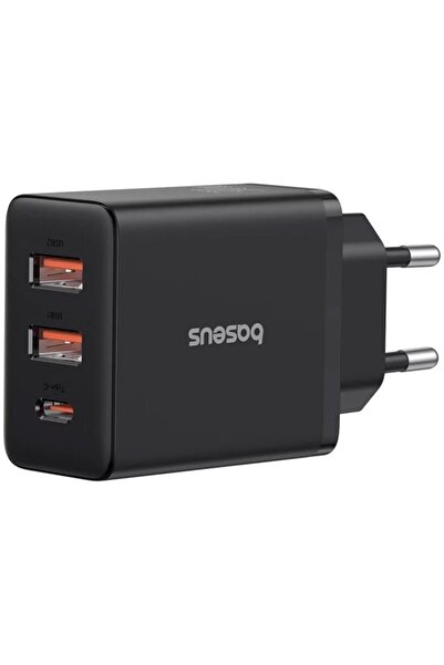 Baseus Încărcător de rețea Cube, 30W, 2x USB-A, 1x USB-C, încărcare rapidă, negru