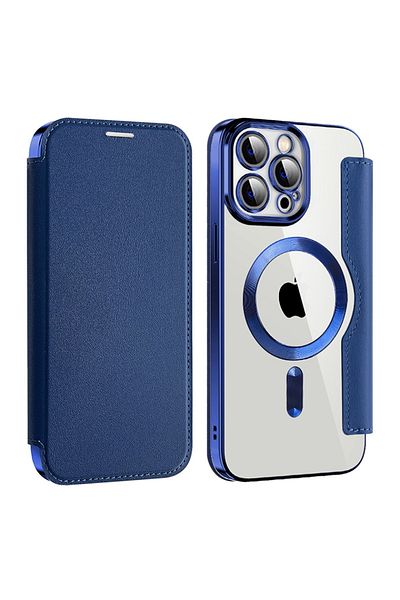 SKYDDAR INNOVATION Case for iPhone 13 Pro, SmartMag Book, Magsafe, RFiD, Card Holder, sticker set, Blue