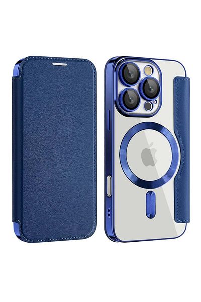 SKYDDAR INNOVATION Case for iPhone 16 Pro Max, SmartMag Book, Magsafe, RFiD, Card Holder, sticker set, Blue