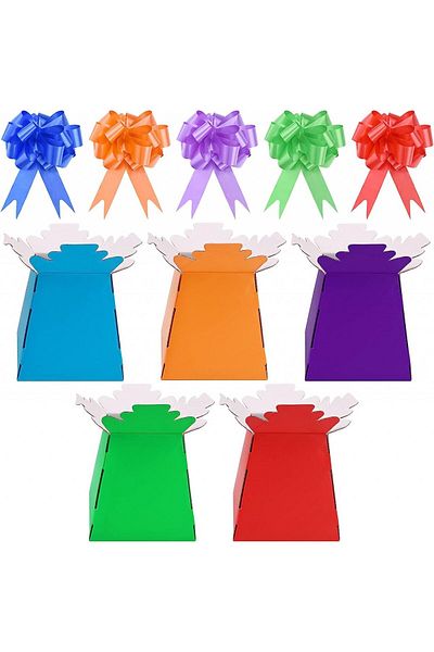 TSLBW Set of 5 gift boxes with bows TSLBW, cardboard, multicolor, 17 x 17 x 11 cm / 20 x 12 cm