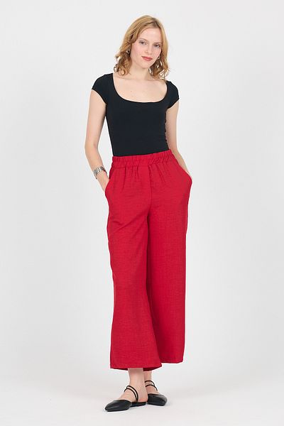Rays Red Cotton Elastic Waist Wide Leg Trousers 4657A