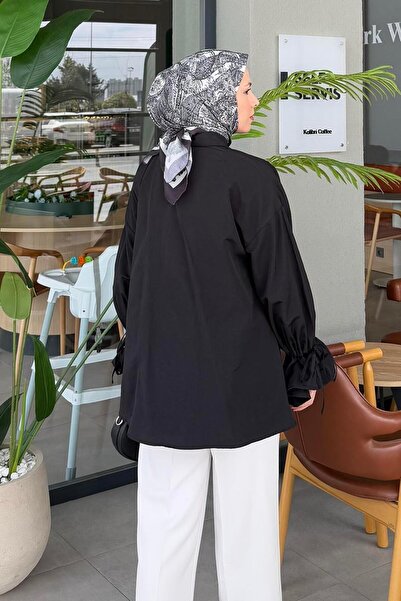 lamelif Sleeve Tunnel Rope Detailed Shirt Black