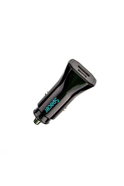 Spacer Încărcător auto cu încărcare rapidă 12W 5V/2.4A cu USB și USB Type-C, negru