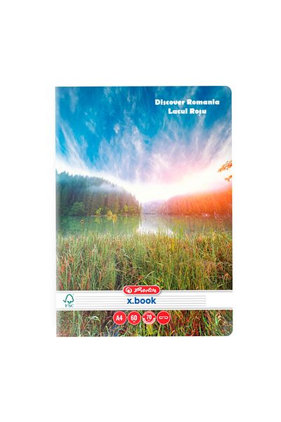 Herlitz Caiet A4, Culoare Multicoloră, Material Hârtie, 60 de Coli, Format Liniat, Design Discover Romania