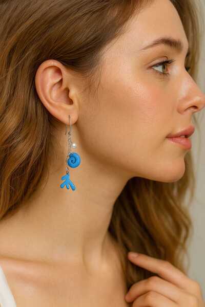 Lu Atelier Coralune – Handmade Blue Spiral and Coral Form Polymer Clay Earrin...