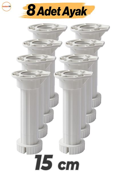 Badem10 Picioare reglabile din plastic, 8 bucăți, 15 cm, pentru mobilier, dulap, bancă, ridicare, picioare, stâlp