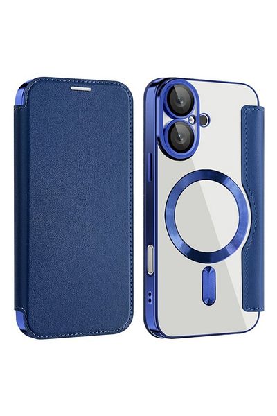 SKYDDAR INNOVATION Case for iPhone 16, SmartMag Book, Magsafe, RFiD, Card Holder, sticker set, Blue