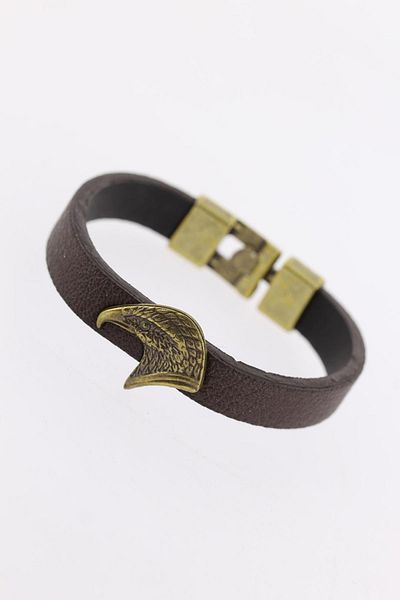 Celira Brown Leather Men's Bracelet with Antique Color Metal Eagle Accessory