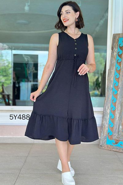 İnce Topuk Zero Sleeve Button Detail Aerobin Fabric Dress 5Y488