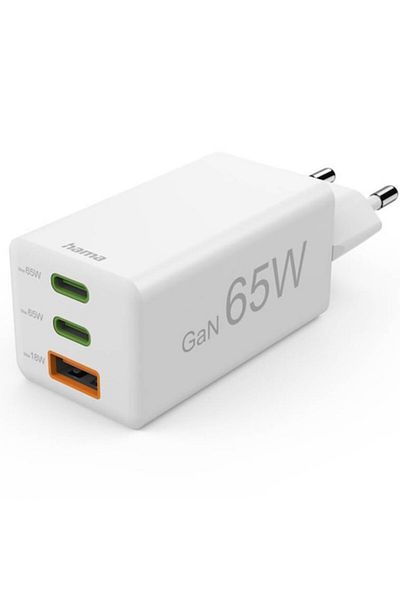 Hama Mini-Charger Rapid GaN, 2x USB-C, 1x USB-A, PD, 65 W, White