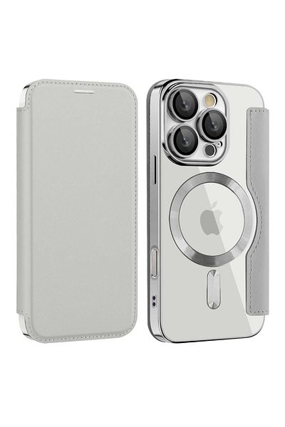 SKYDDAR INNOVATION Case for iPhone 16 Pro, SmartMag Book, Magsafe, RFiD, Card Holder, sticker set, Gray