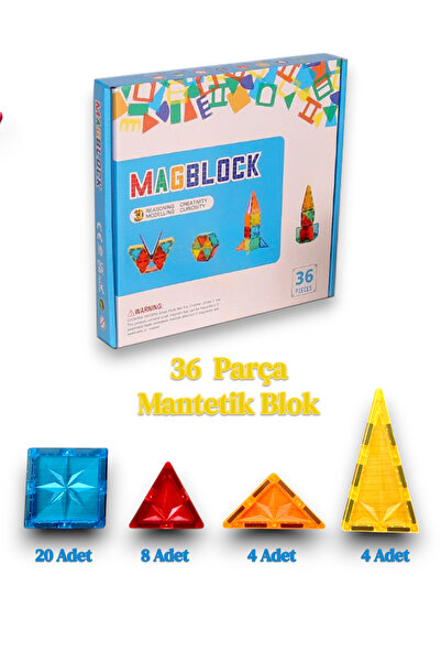 Magblock 36 Parça Manyetik Yapı Blokları - Tamamı Mıknatıslı - Destekleyici Set