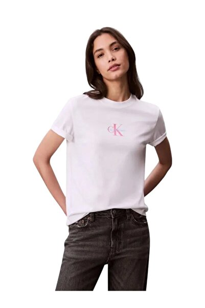 Calvin Klein Kadın Beyaz Grafikli Tişört