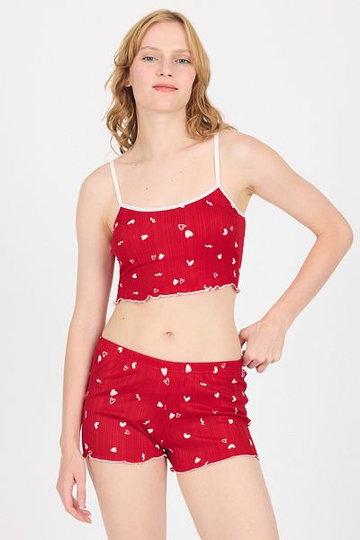 Rays Red Heart Patterned Tank Top Shorts Set 3405
