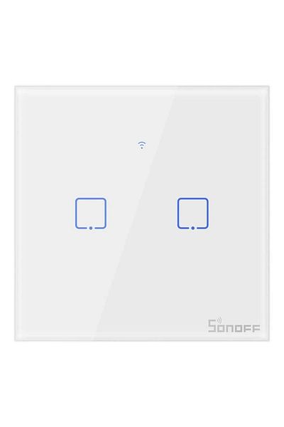 Sonoff Intrerupator inteligent dublu cu touch T1EU2C TX, Wi-Fi, compatibil Amazon Alexa si Google As
