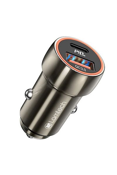 Lamtech LAM112662 Car Charger, 1xUSB 1xType-C, Fast Charge, 20W, Grey