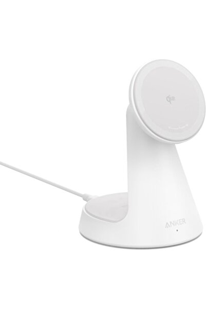 Anker Încărcător wireless MagGo Stand Qi2 360 15W, pentru iPhone 16/15/14/13/12, alb