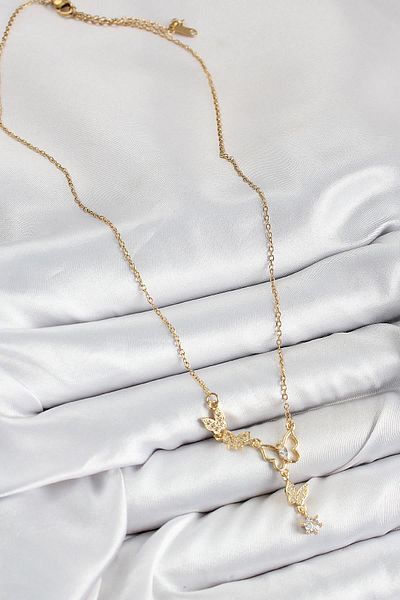 Celira Steel Zircon Stone Butterfly Model Gold Color Women's Necklace