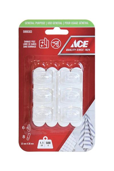 ACE 6-Piece Damage Free General Purpose Adhesive Hook with Strips 2.8 x 2.2 cm